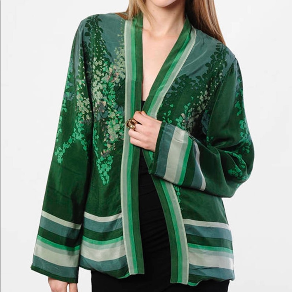 Winter Kate Vintage Silk Printed Green Cardigan XS
